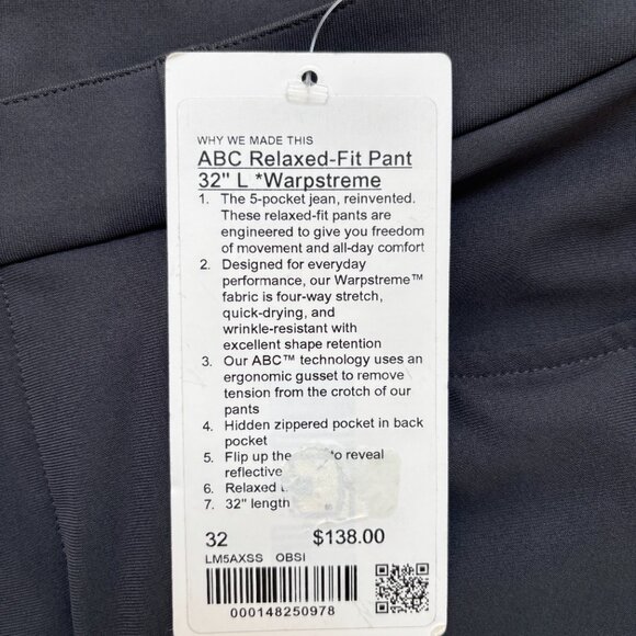 NEW WITH TAGS Lululemon ABC Relaxed Pants Obsidian 32 - Picture 4 of 7